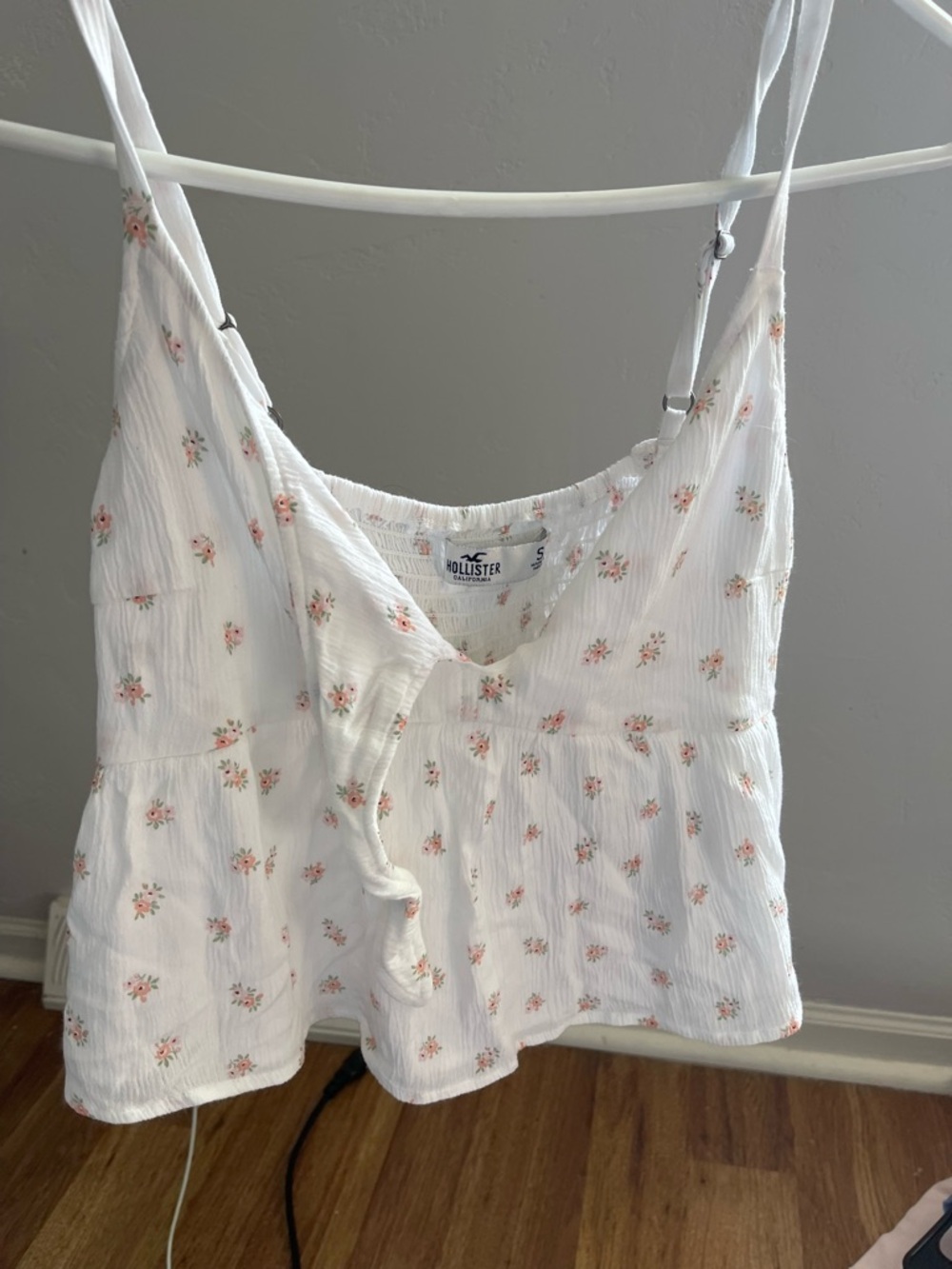 Hollister White Floral Ruffle Cami with Pink Blossoms